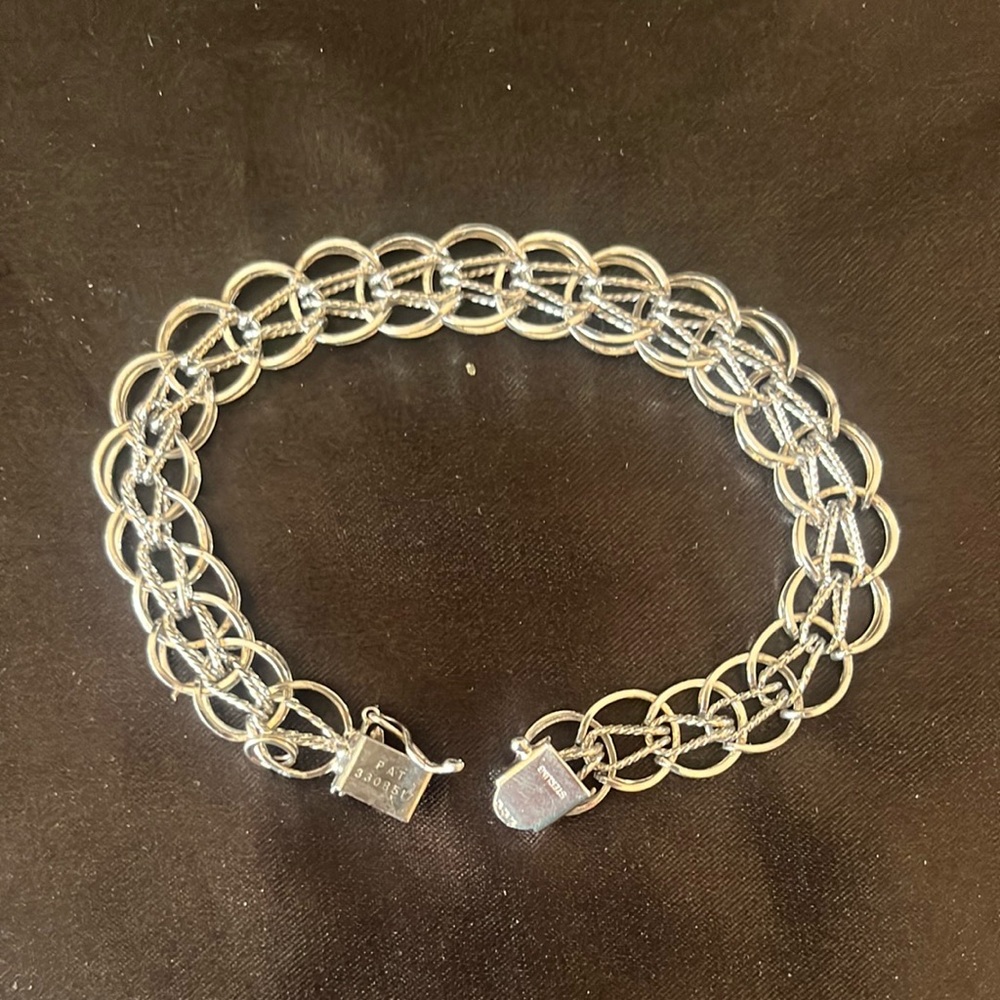 Sterling Silver 925  Double-Row Silver Link Charm Bracelet